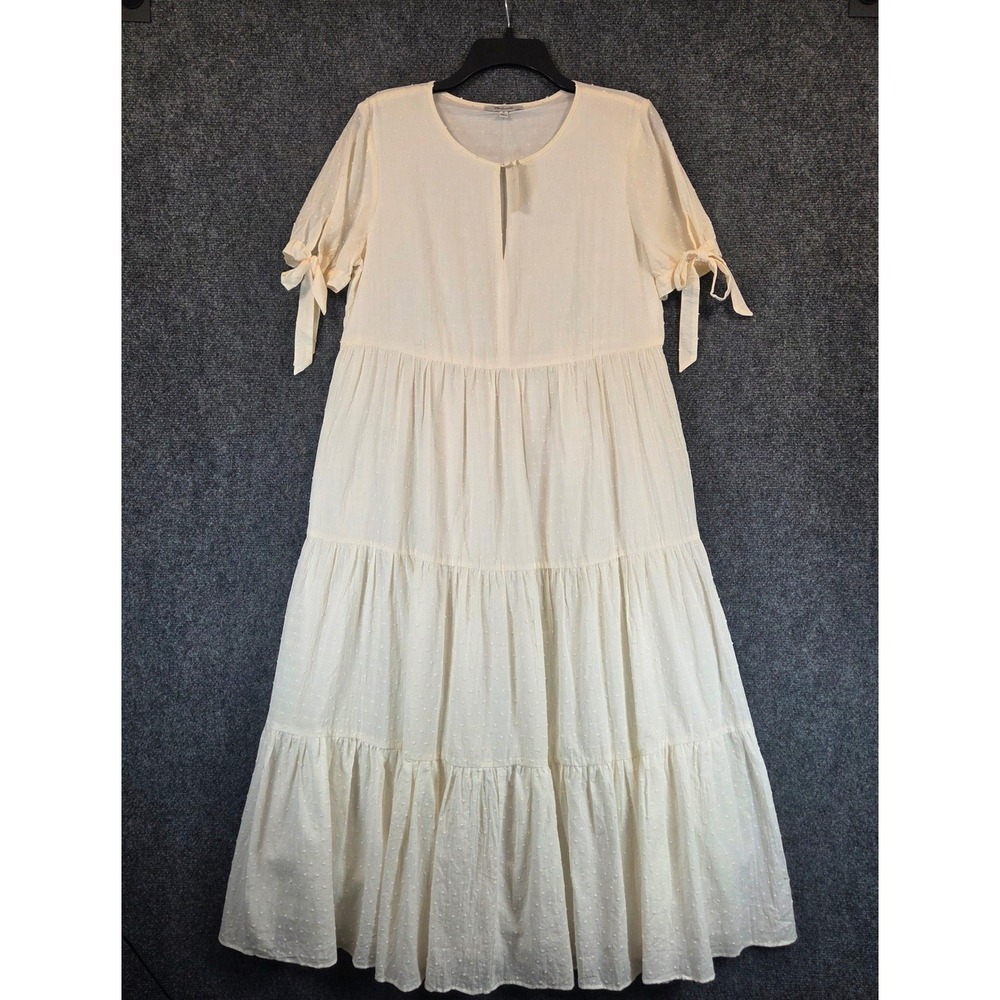 Madewell Cream Tiered Midi Dress with Tie Sleeves - Picture 2 of 16